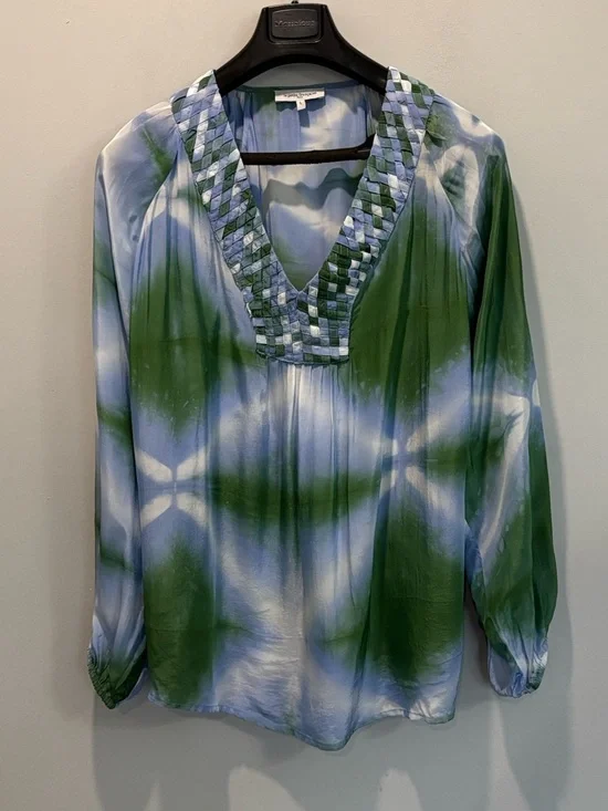 La Petite Francaise Barbara Tie Dye Tunic Braided V Neck Green Size Large - Picture 4 of 14